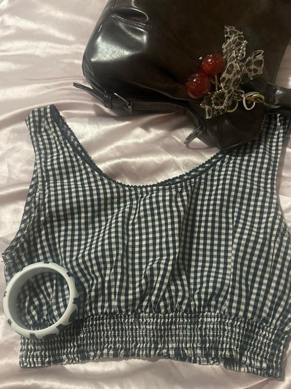 Black & White Gingham Cropped Tank Top